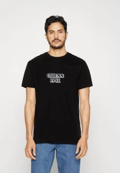 Guess Embro Box Logo Tee - Print T-Shirt - Jet Black