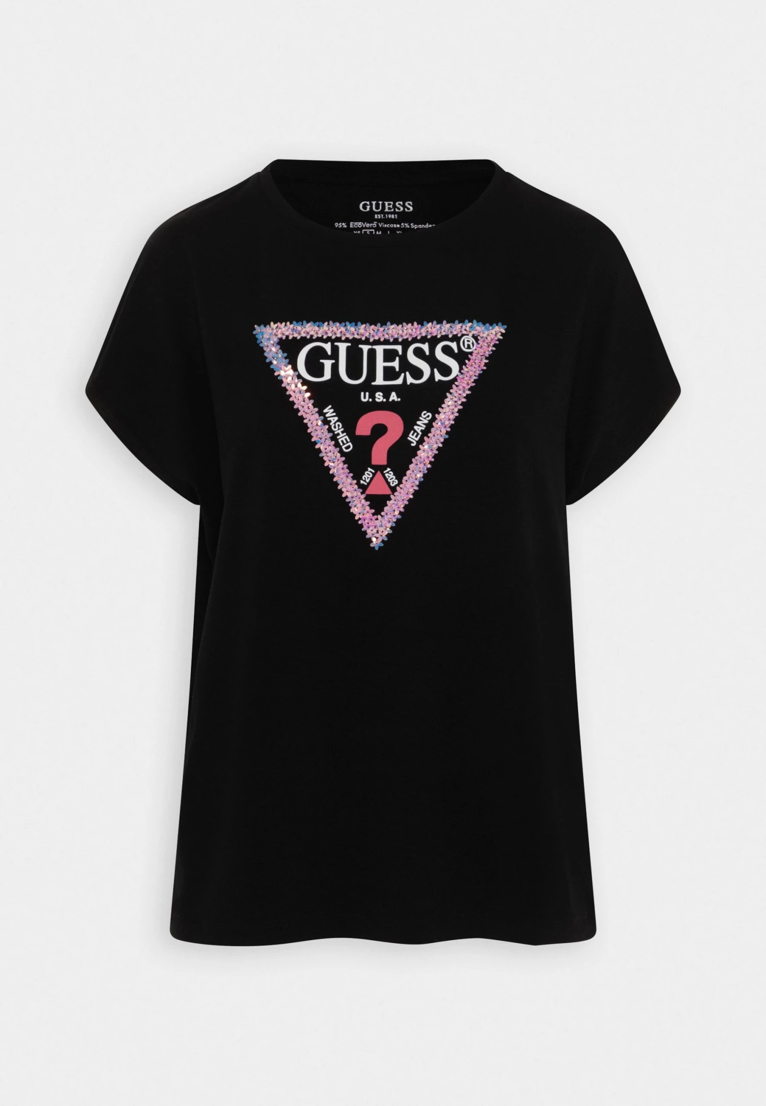 Guess 3D Flowers Triangle Tee - Print T-Shirt - Jet Black 6 Guess 3D Flowers Triangle Tee - Print T-Shirt - Jet Black - Image 4