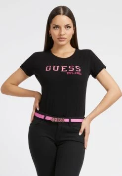 Guess Ss Cn College- Print T-Shirt - Jet Black