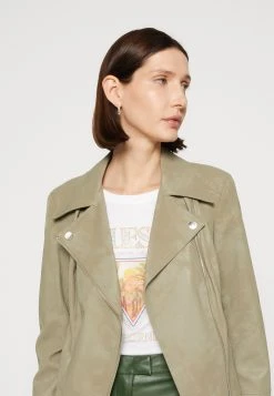 Guess New Agnes Belted Biker - Faux Leather Jacket - Desert Green -Guess Apparel 2d5b05c6c9284224ac208e86203016d4