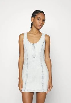 Go Angelia Half Zip Dress - Denim Dress - Light Snow Wash
