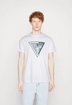Guess Ss Cn Shaded Triangle - Print T-Shirt - Pure White