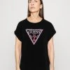 Guess 3D Flowers Triangle Tee - Print T-Shirt - Jet Black