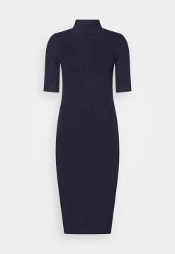 Lena High Neck Ribbed Dress - Jumper Dress - Galaxy Blue