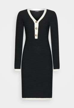 Alba Embossed Stripes- Jumper Dress - Black/Sandy Shore