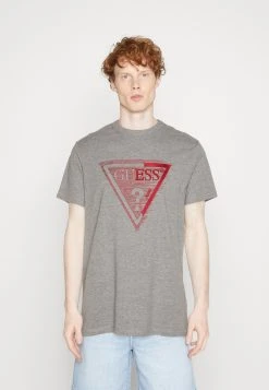 Guess Ss Cn Shaded Triangle - Print T-Shirt - Marble Heather